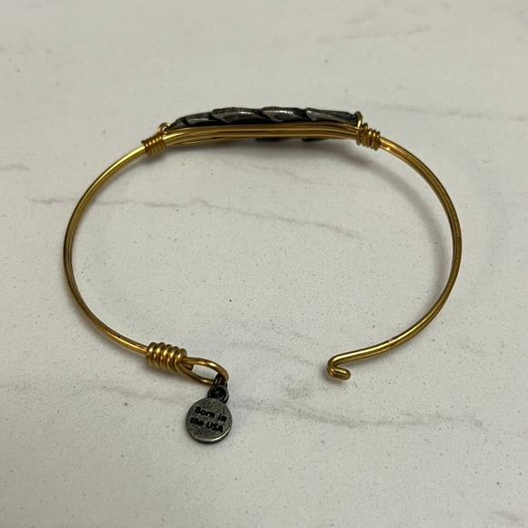 Luca + Stella Feather Wire Bangle Bracelet Brass Silver Tone Artisan Boho Hippie - Picture 8 of 9